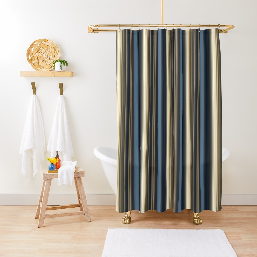 Modern Blue Cream Taupe Mixed Stripe Pattern Shower Curtain By