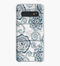 Shabby Chic Navy Blue doodles on Wood Case/Skin for Samsung Galaxy