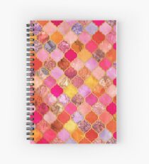 Hot Pink, Gold, Tangerine & Taupe Decorative Moroccan Tile Pattern Spiral Notebook