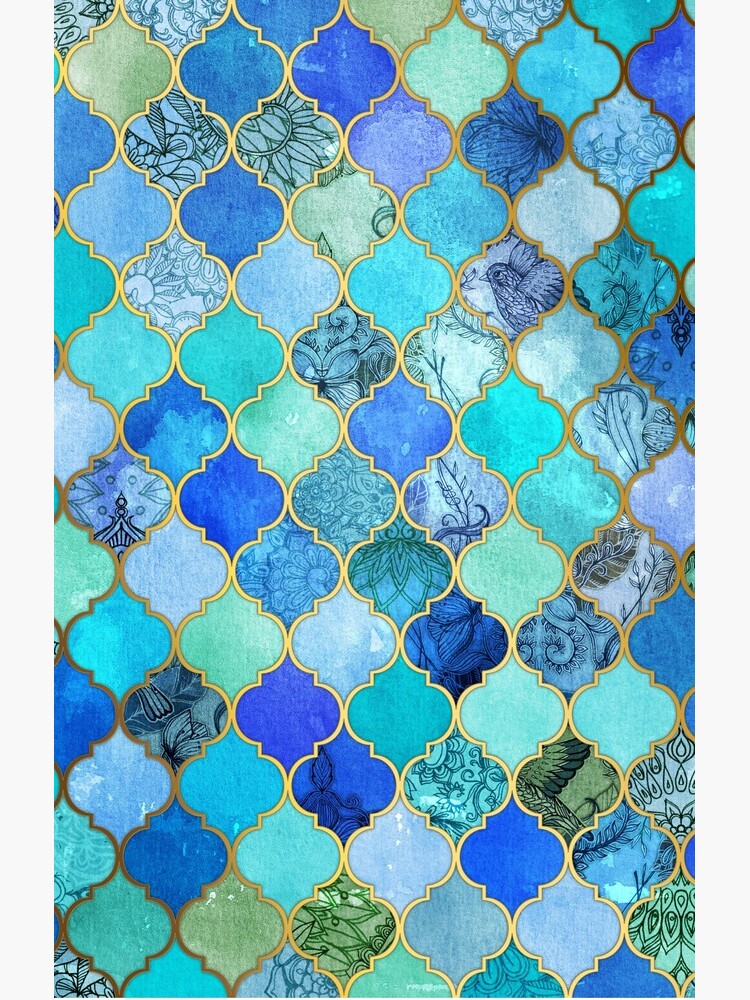 Cobalt Blue, Aqua & Gold Decorative Moroccan Tile Pattern by micklyn