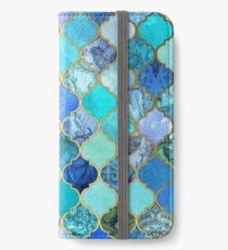 Vinilo o funda para iPhone Cobalto azul, aguamarina y oro decorativo marroquí azulejo patrón