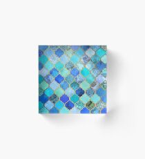 Kobaltblau, Aqua & Gold Dekorative marokkanische Fliesenmuster Acrylblock