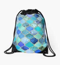 Mochila saco Cobalto azul, aguamarina y oro decorativo marroquí azulejo patrón