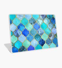 Cobalt Blue, Aqua & Gold Decorative Moroccan Tile Pattern Laptop Skin