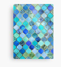 Lienzo metálico Cobalto azul, aguamarina y oro decorativo marroquí azulejo patrón