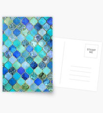 Postales Cobalto azul, aguamarina y oro decorativo marroquí azulejo patrón