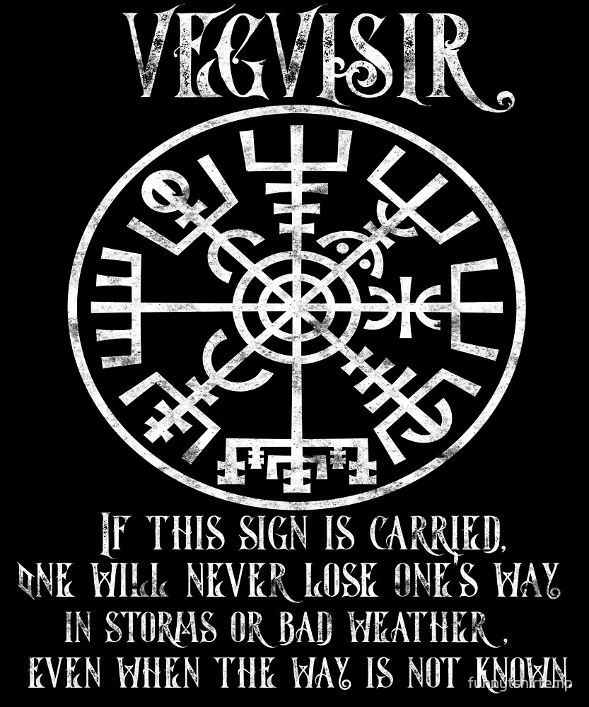 "Viking Symbol Vegvisir Futhark Rune Magical Navigator Compass Meaning" by funnytshirtemp