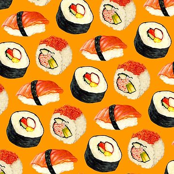 Artwork thumbnail, Sushi Pattern - Orange by KellyGilleran