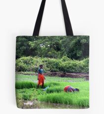 Working in the paddy fields Tote Bag