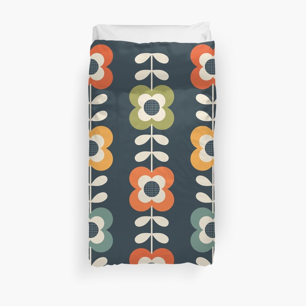 Mod Flowers in Retro Colors on Charcoal Duvet Cover