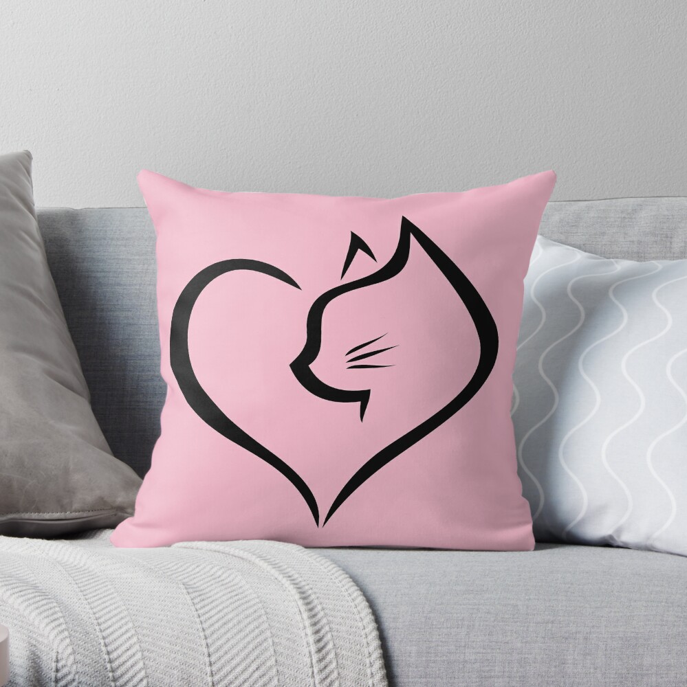 Cute Cat Heart Throw Pillow By Beakraus Redbubble - roblox cat home decor redbubble