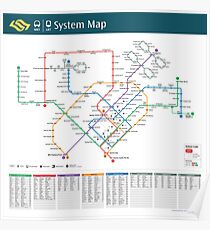 Singapore - MRT & LRT System Map (with walking time) - HD Poster
