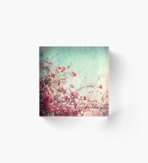 Pink Flowers on a Textured Blue Sky (Vintage Flower Photography) Acrylic Block