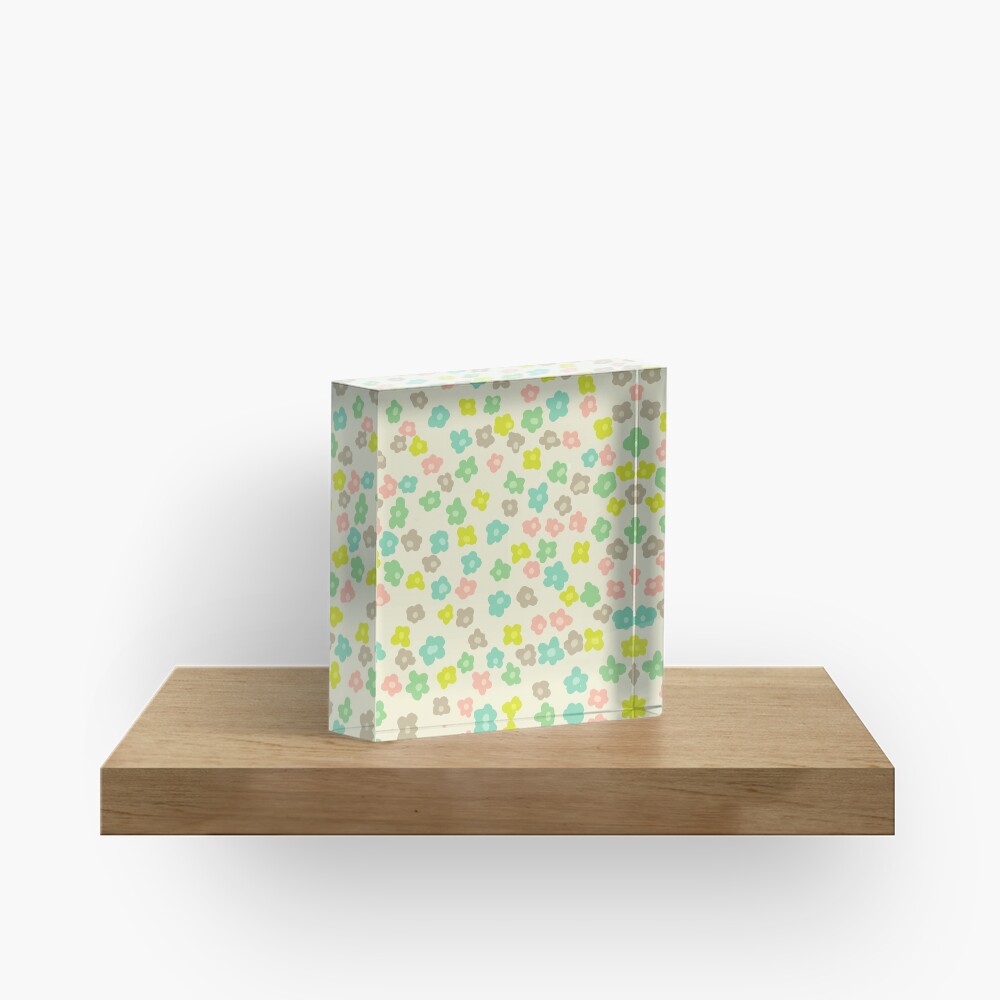 Vintage pink green abstract floral pattern Bloque acrílico