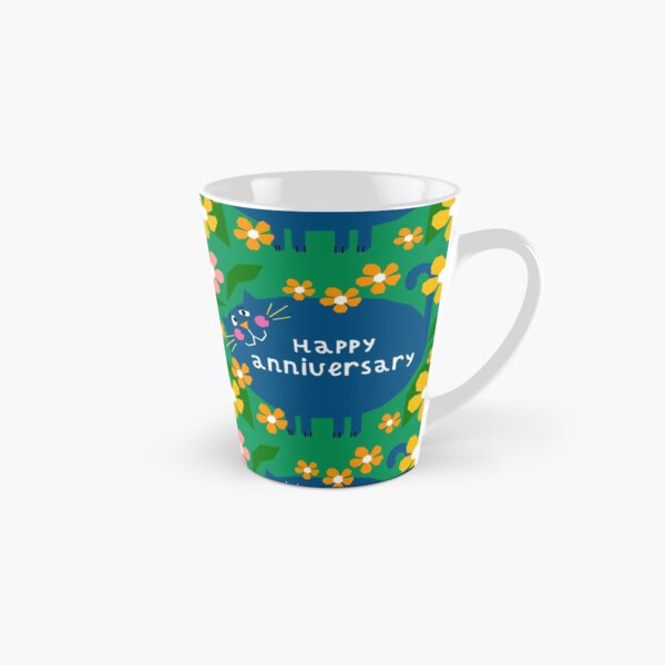 Happy Anniversary Cat Illustration Tall Mug