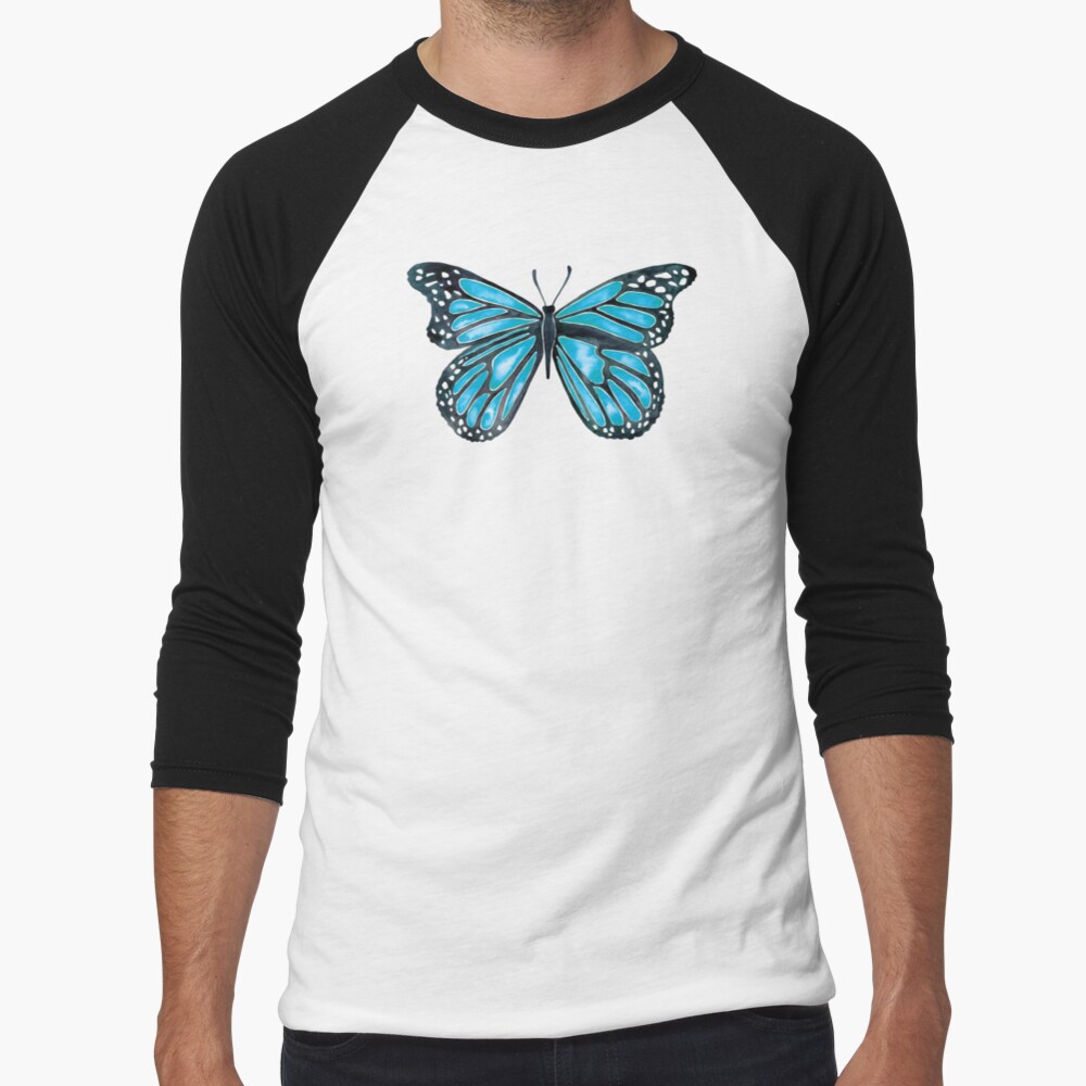 Blauer Morpho-Schmetterling Baseballshirt mit 3/4-Arm