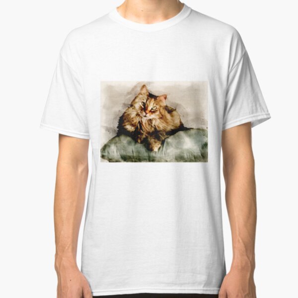 Lady Cat in Watercolor: Floof on Pillow Classic T-Shirt