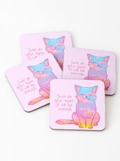 "Your Best Is Enough" Sunset Cat Coasters