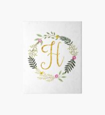 Floral and Gold Initial Monogram H Art Board Print