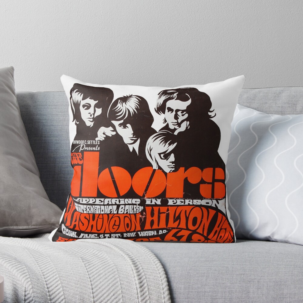 The Doors Psychedelic Concert Poster 1960s Throw Pillow