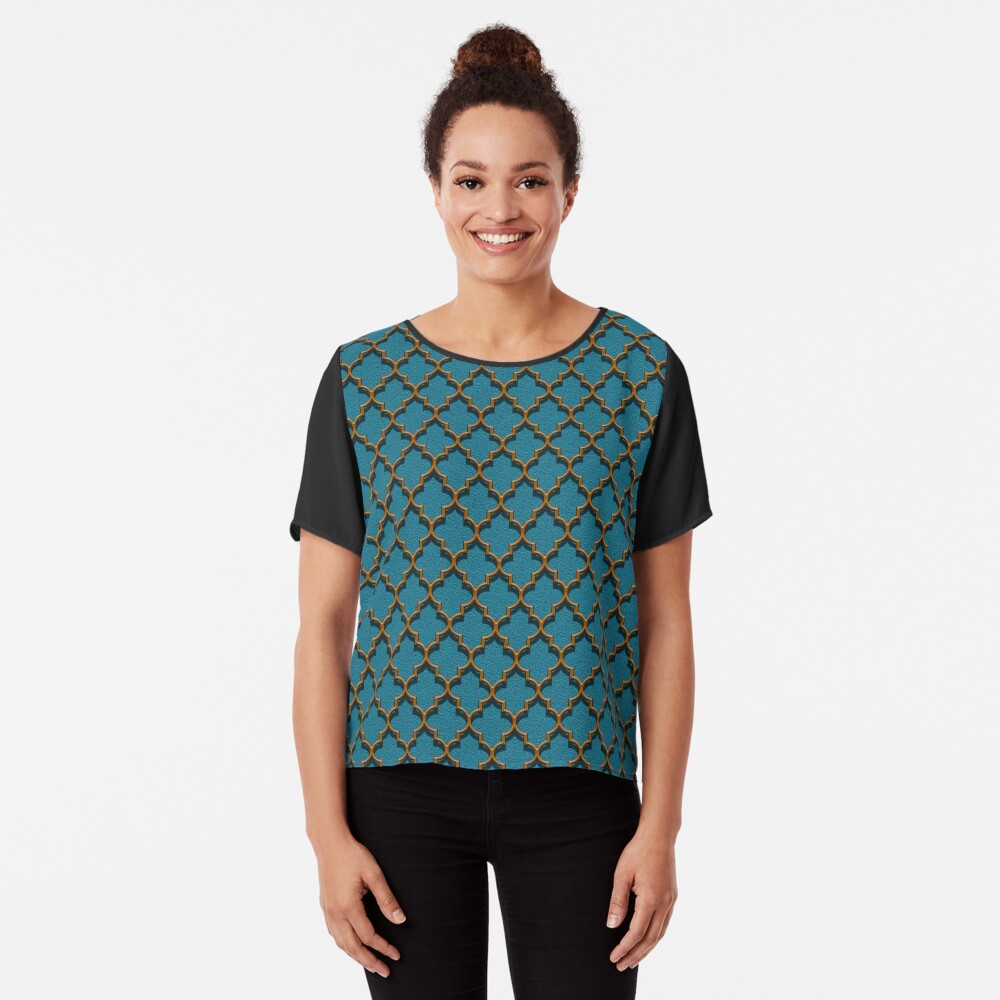 Orange on Blue Chiffon Top