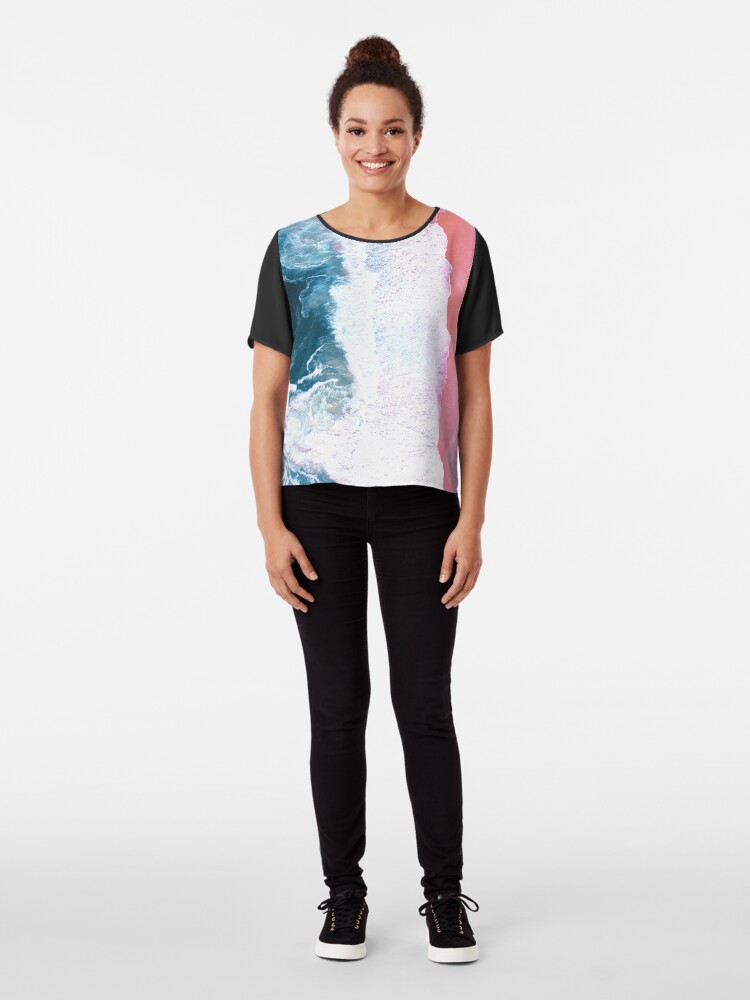 Alternate view of Aerial Beach, Ocean Waves Chiffon Top
