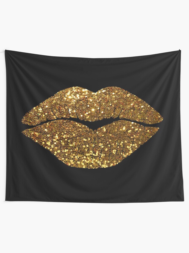 Gold Sparkle Kissing Lips Fashion Art Tapestry By Glimmersmith