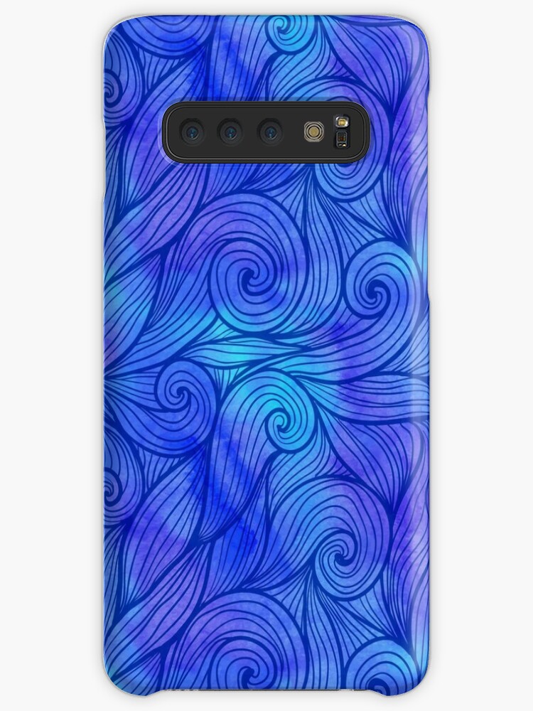 Dark Blue Doodle Waves On Watercolor Background Case Skin For