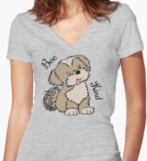 Bee Kind Sweet Lhasa Apso Dog Design Fitted V-Neck T-Shirt