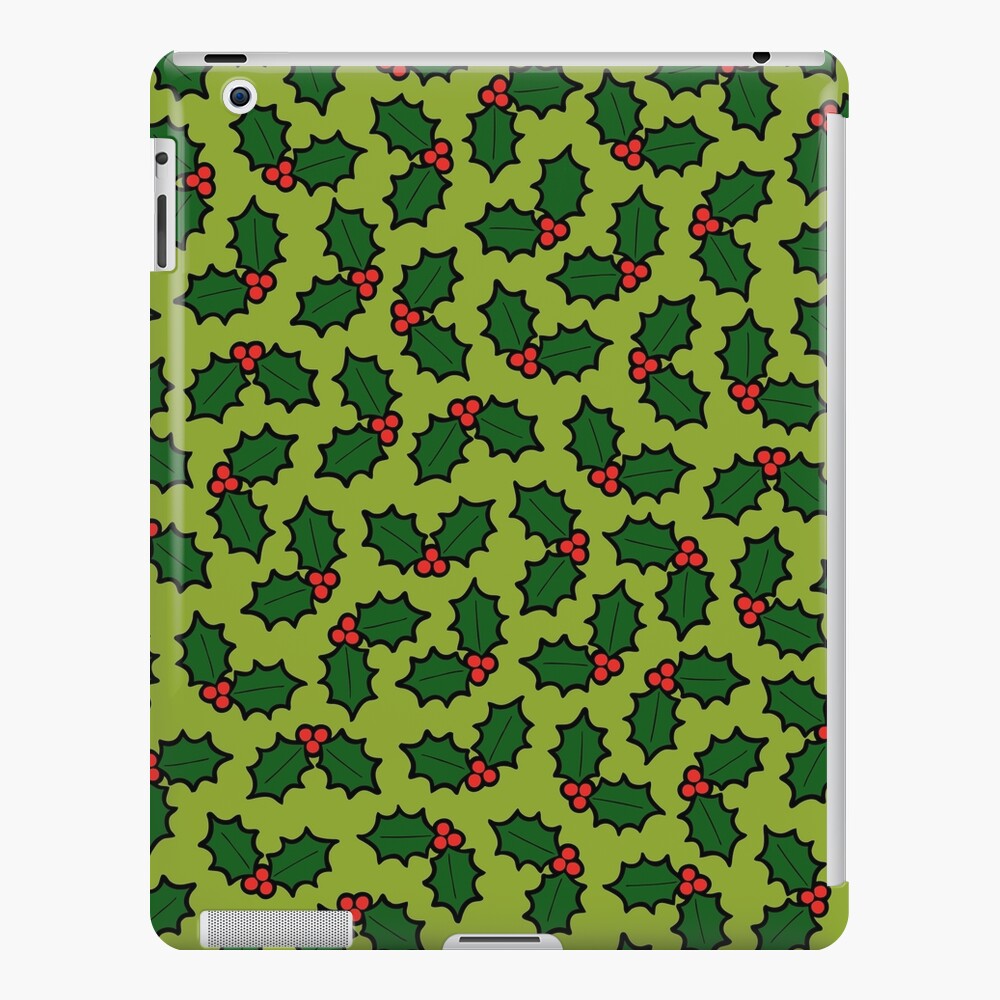 Holly Leaves and Berries Pattern in Light Green iPad Snap Case