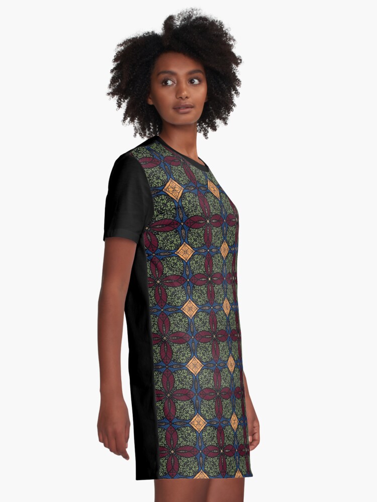 Alternate view of Ankara African print (olive). Graphic T-Shirt Dress