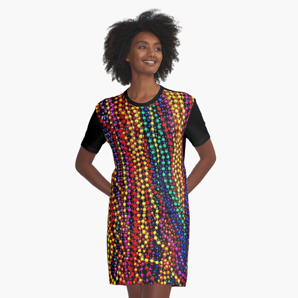 MARDI GRAS :Colorful Beads Print Graphic T-Shirt Dress