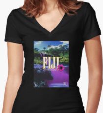 Lila Traum Tailliertes T-Shirt mit V-Ausschnitt