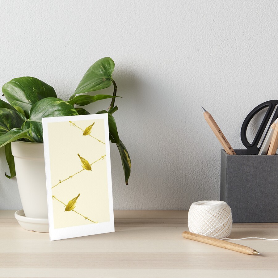 Monochrome - Yellow warblers on the wire Art Board Print
