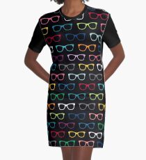 Buntes Hippie-Brillen-Muster T-Shirt Kleid