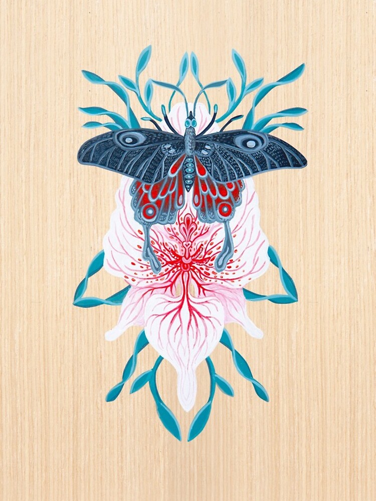 Pintura de tatuaje de orquídea mariposa en madera de Ruta