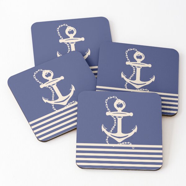 AFE Navy & Beige Anchor and Chain Coasters (Set of 4)