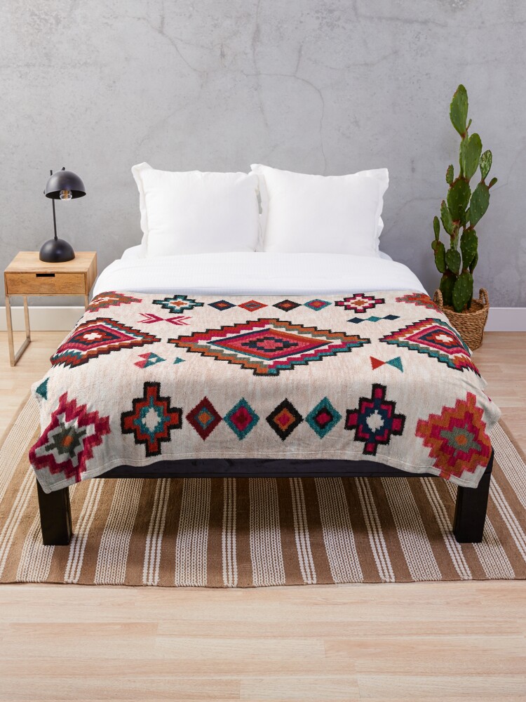 Bohemian Traditional Moroccan Colored Artwork Throw Blanket By