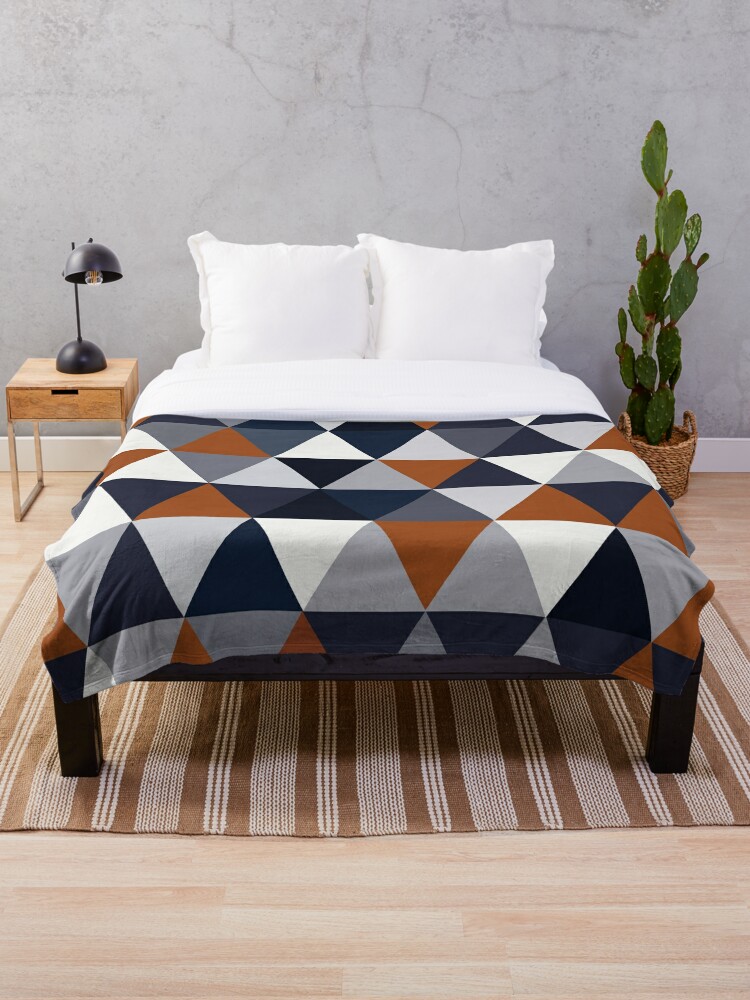 Navy And Rust Triangles I Throw Blanket By Blertadk Redbubble