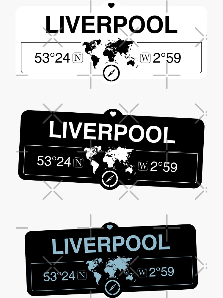 " Liverpool England GPS Coordinates Map Artwork with Compass" Sticker