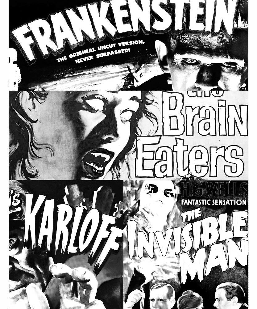 "Retro Black and White Scifi Horror Scary Monster Movie Vintage Print