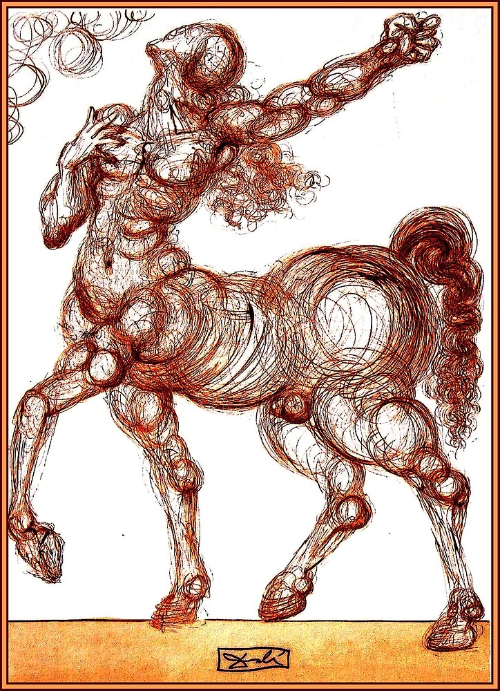 "CENTAUR Vintage Half Man Half Horse Abstract Dali Print" by