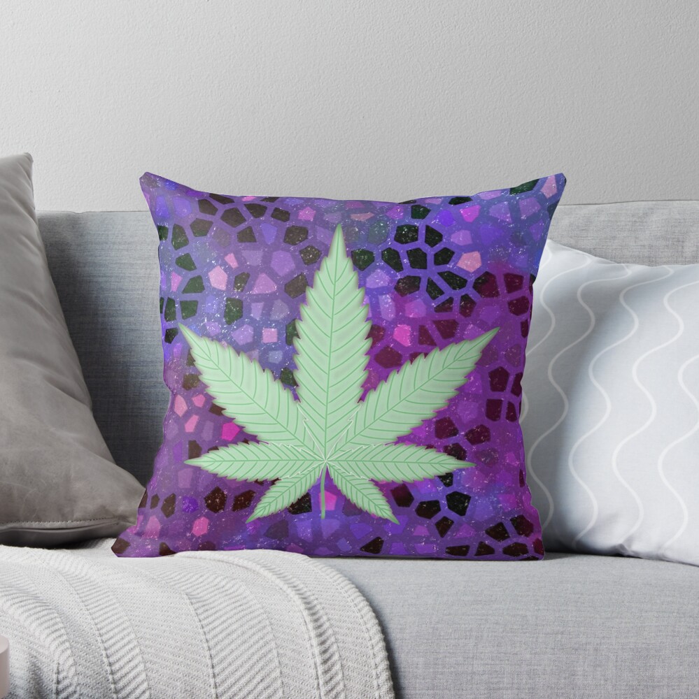 Ganja Marijuana Glitter Cannabis Weed Sparkle Rainbow Throw Pillow