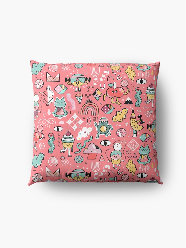 Alternate view of Funny crazy avocado, banana, ice cream, apple, cat, cupcake. Fitness food. Floor Pillow