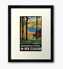 New Zealand Marlborough Sounds Vintage Poster Framed Print