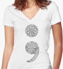 Patterned Semicolon Women's Fitted V-Neck T-Shirt
