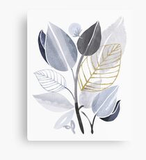 Abstraktes botanisches - Blau und Grau Metallbild