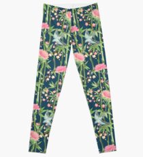 Bamboo, Birds and Blossom - dark teal Leggings