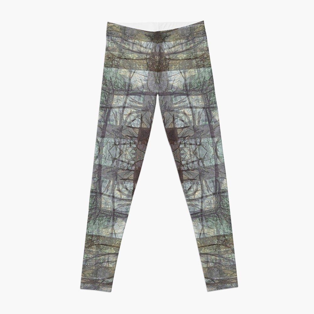 MISTY FOREST TREE TRUNKS PLAID PATTERN Leggings
