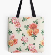 Bolsa de tela Melocotón retro y rosas rosadas